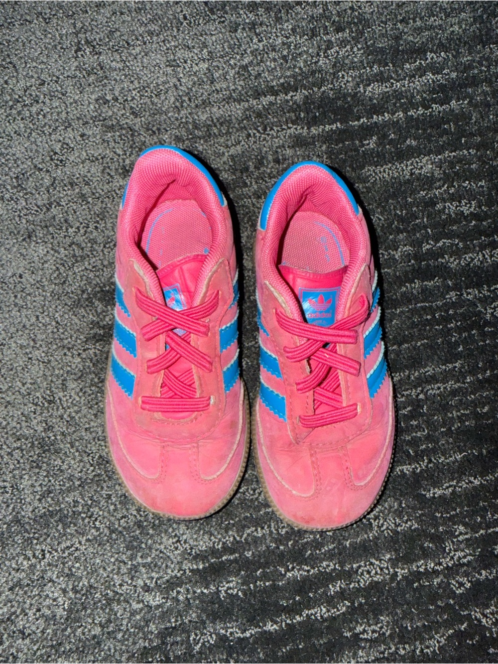 adidas Kids Pink Sneakers with Blue Stripes